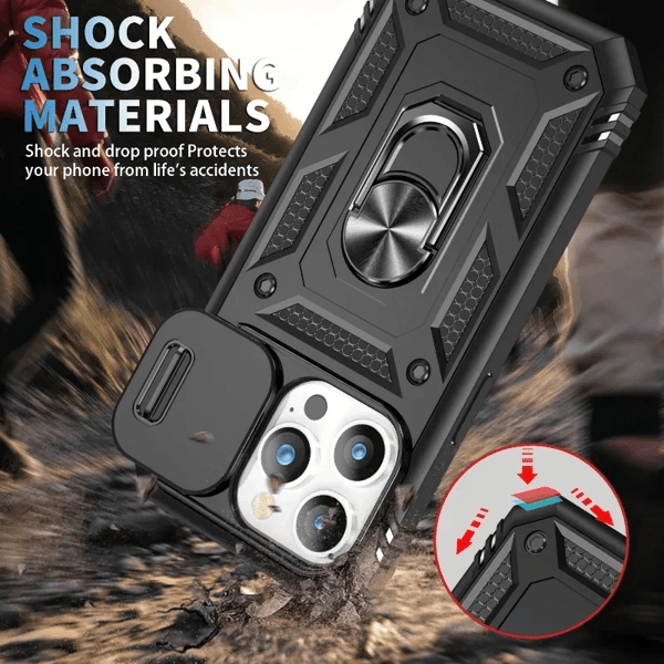 Etui til iPhone 16 15 Pro Max Plus Fuld Krops Robust Beskyttende Slide Kamera Stativ Beskyttelses Ring Cover iPhone16Plus