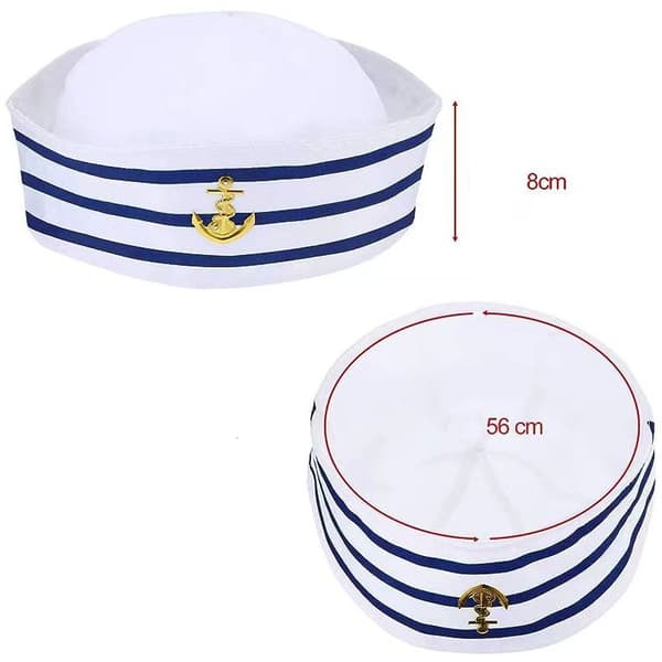Sailor Hat - Yacht Captain Hat - Blue and White Sailor Hat - Costume Accessory (Simple Style)