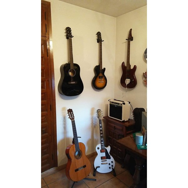 Set med 4 Gitarrhängare Väggfäste Displayhållare Akustisk gitarr Ukulele Bas Mandolin Banjo Väggfästen Galgar Svart (4)