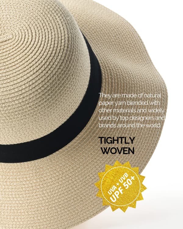 Solhatt for dame UPF 50+ strandhatt stråhatt med bred brem beige