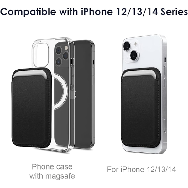 Sort - Tegnebog til iPhone 12/13/14 Mini/Plus/ Pro/Max, Kortlomme med magnet (1 stk)