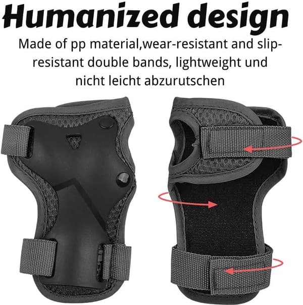 Set för barn, 6 st Handledsskydd Knäarmbågsskydd för barn Skydd Skateboard Skating - Svart