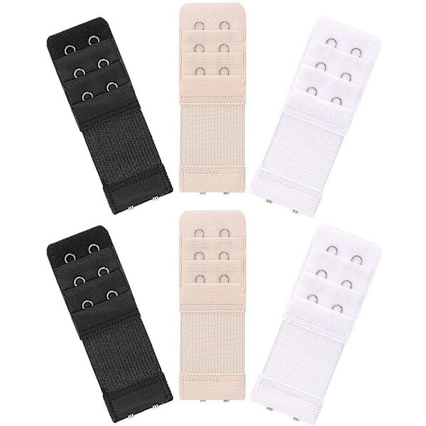 3-pak BH-forlængere - Sort, Hvid, Beige - 2 kroge