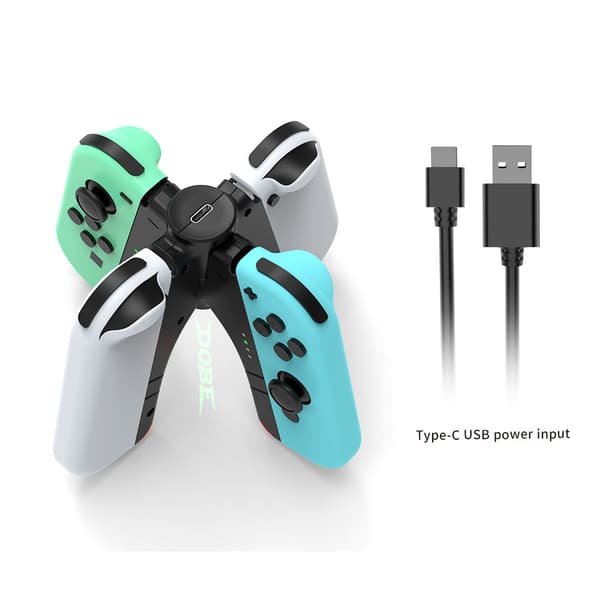Ladestation til Nintendo Switch, 4 i 1 Switch Joycon Controller Oplader Ladestation med Type C opladerkabel