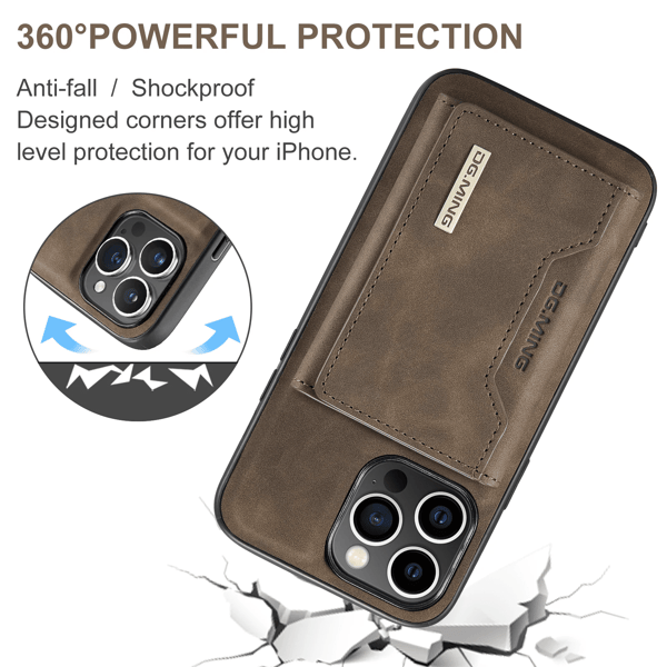 For iPhone16 15 Plus Pro Max Avtakbart Kort Pakke Telefonveske Magnetisk Holder Flip Lær Bakdeksel iPhone15Pro