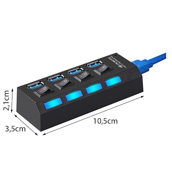 4-ports USB-hubb med separata strömbrytare