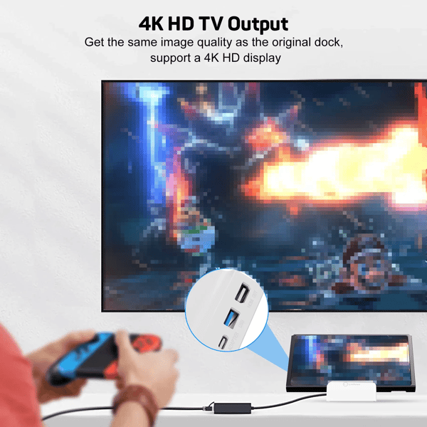 Bærbar Stand TV Projektions Opladningsdock til Switch, Køleventilator Kompakt 4K HDMI Adapter med USB 3.0 Porte