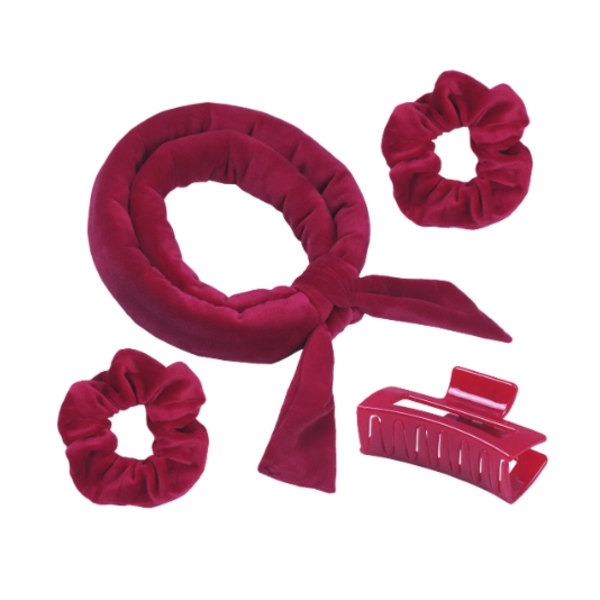 Värmefri Curling Pannband Curl Ribbon med Hårclips wine red