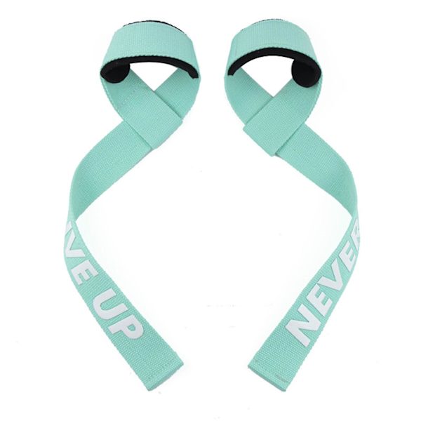 Tyngdlyftningsremmar Dämpade handledsremmar Styrketräningsstöd Marklyftsband för män NEVER GIVE UP 2pcs Cyan