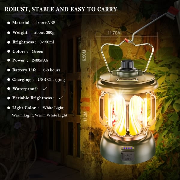 Uppladdningsbar retro vattentät campinglampa