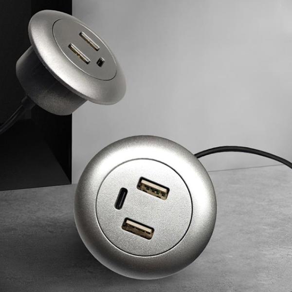Indbygget Desktop USB TYPE-C Oplader Møbelstik Opladning silver