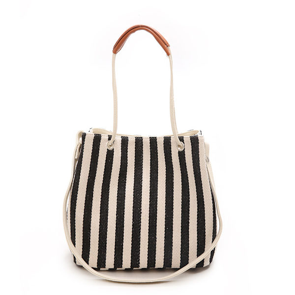 Canvas dameveske bucket bag ny stripete skulderveske skrådd mu