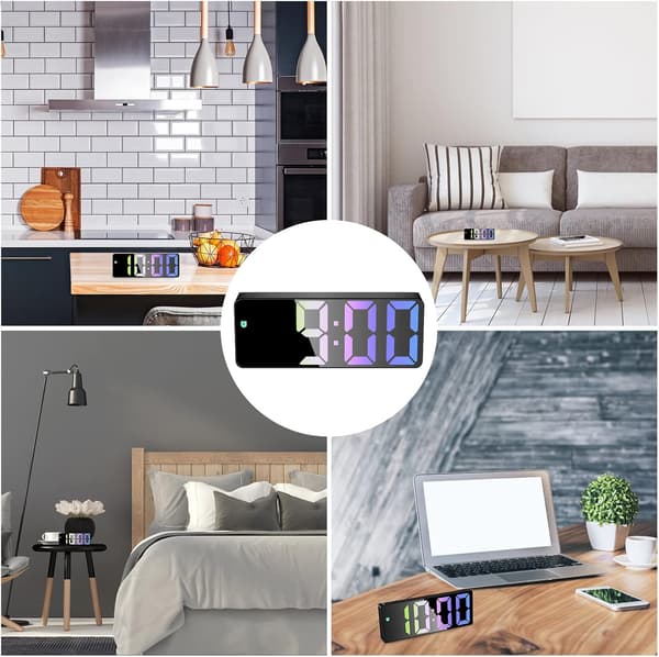 Digital väckarklocka, digital klocka med stor, färgglad LED-display