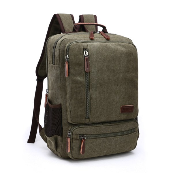 Vintage Canvas Ryggsäck Herr Stor Kapacitet Reseaxelväska Högkvalitativ Mode Studentväska Man Bärbar Dator Ryggsäck army green