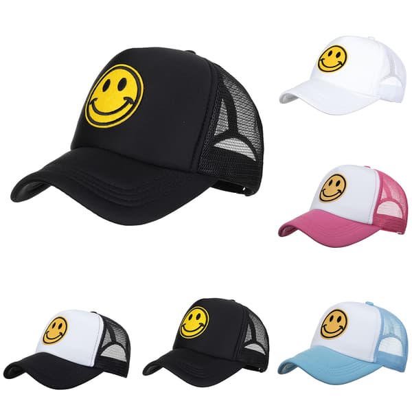 Män Kvinnor Leende Ansikte Mesh Basebollkeps Justerbar Snapback Sport Topphatt Black
