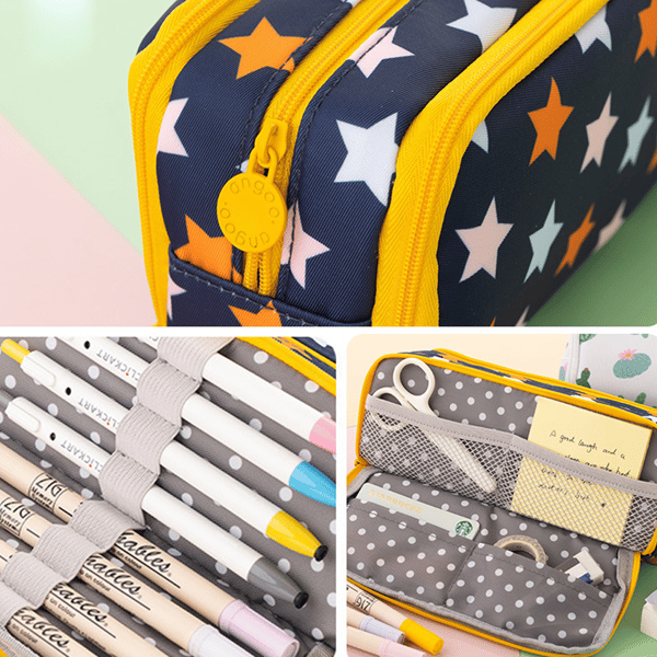 Stort etui Stor kapasitet 3 rom Canvas penn shape3