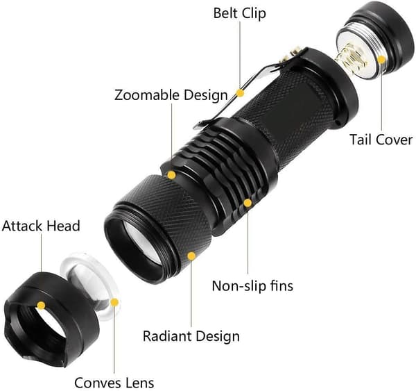 Mini LED-lommelygte, 5-pak 350 lumen 3 tilstande (intet batteri)