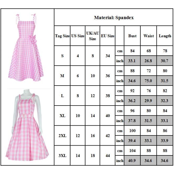 Zara Barbie Kjole Stroppeløs Gingham Rutete Rosa Midi Kjole 2XL belt style