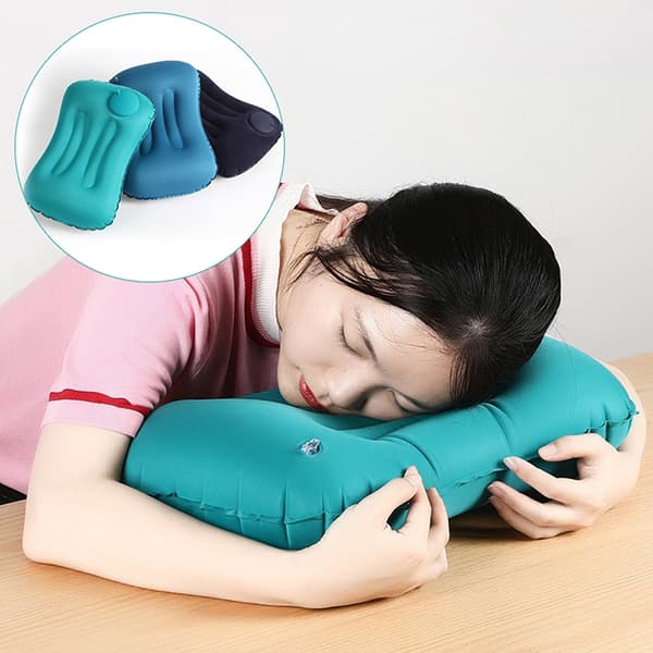 Bärbar uppblåsbar nackkudde för resor utomhus navy blue