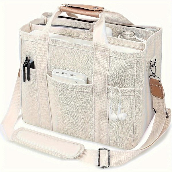 Canvas Tote Bag med Flera Fack för Kvinnor (FMY)
