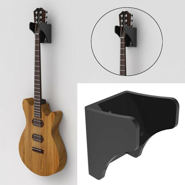 Veggmontert hengende gitarstativ, Spar plass Svart