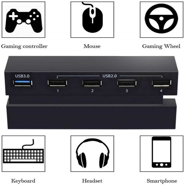 5-portars USB hubb för PS4 höghastighetssladdare Controller Splitter Expansion Adapter