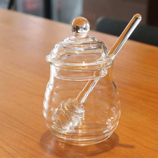250ml Honungsburk och set med glasdippare miniburkar sked