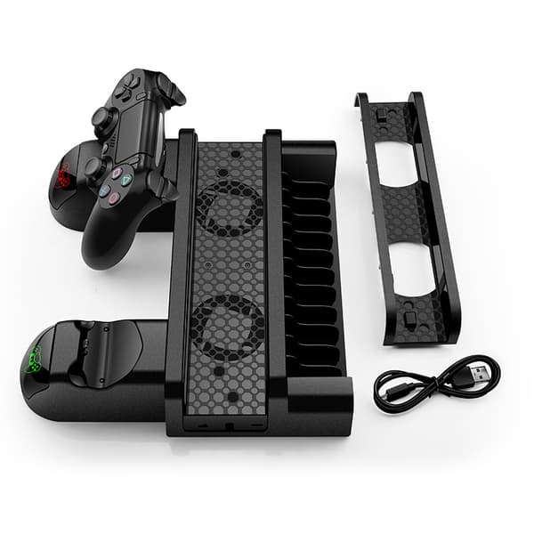 PS4-stativ køleblæserstation til Playstation 4/PS4 Slim/PS4 Pro, PS4 Pro vertikalt stativ med 12 spilpladser