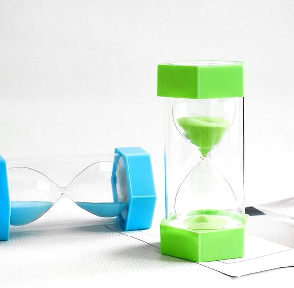 Sæt med 5 timeglas til børn, timeglasfunktion, timeglas