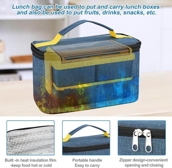 1400 ml Bento Matboks med Pose - 2-lags Matboks med 3 Rom og Sett, Matlaging Container Boks med Bento Bag