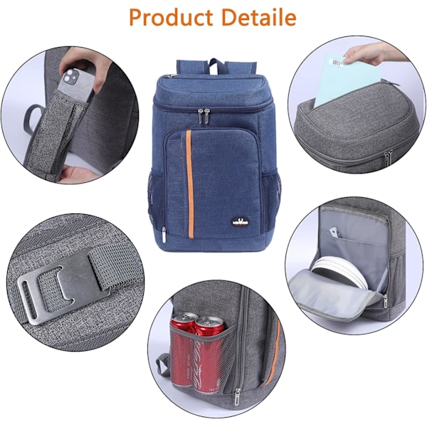 28L kjøleryggsekk, kjøler ryggsekk termisk veske matbærer stor myk ryggsekk for strand/piknik/BBQ/camping/fest Navy blue