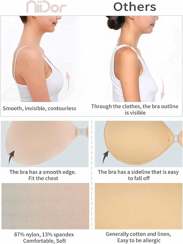 Selvklæbende BH Stropløs Sticky Usynlig Push-up Genanvendelig E Nude