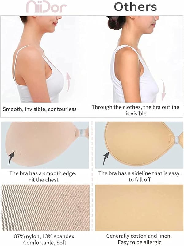 Selvklæbende H Stropløs Sticky Usynlig Push-up Genanvendelig B Nude