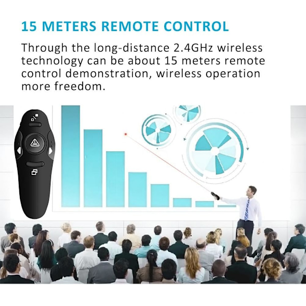 PowerPoint PPT 2.4GHz USB trådløs fjernkontroll med rød laserpeker