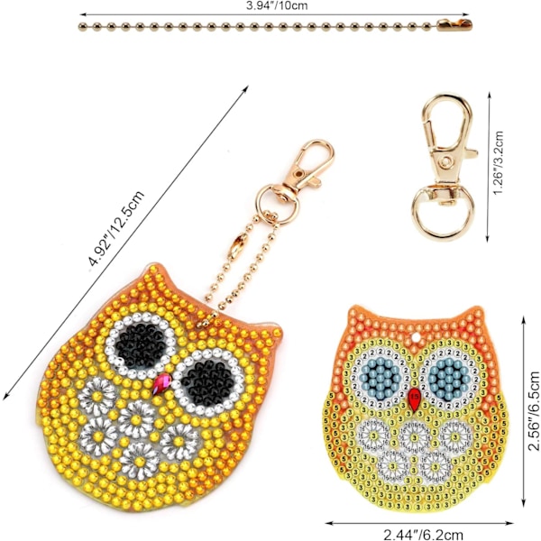 DIY Uggla Nyckelring Diamantmålning Full Diamant, DIY 5D Mosaik Shap