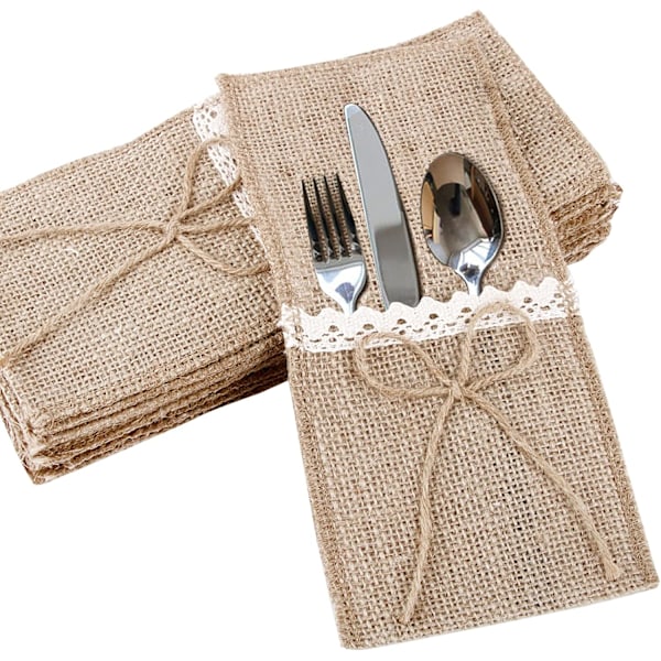 Bestikkholder Veske Canvas Jute Blonder Bestikkpose Jute Gaffel Vin