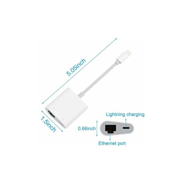 Lightning til Ethernet RJ45-adapter med lading for iPhone/iPad, støtte for 10/100 Mbps høy hastighet