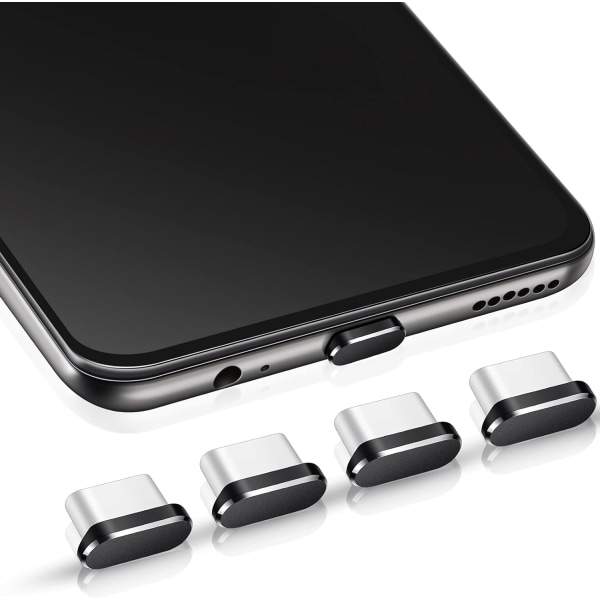 4 deler (svart) USB C støvhette Type-C deksel Kompatibel