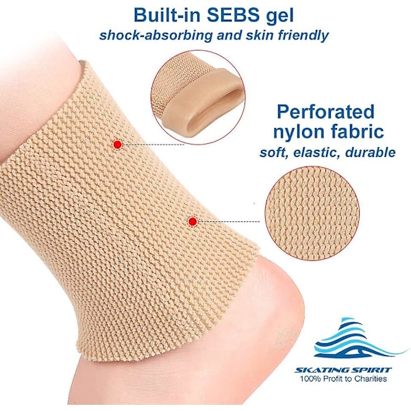 Skating Spirit Ankel Gel Sleeves (1 par) - Ankelbeskyttelse til kunstskøjteløb, ishockey, rulleskøjter, hockey, inlines og ski med hårde støvler Beige