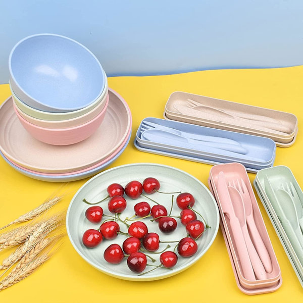 4 Bärbara Set i plast Återanvändbar skedgaffel för utomhusbestick, Beige Grön Rosa