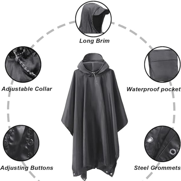 Grå vandtæt poncho multifunktionel