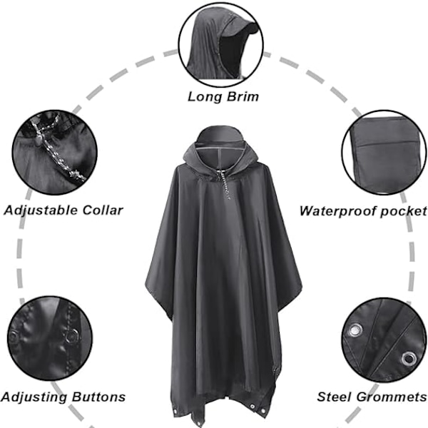 Harmaa vedenpitävä monitoimiponcho