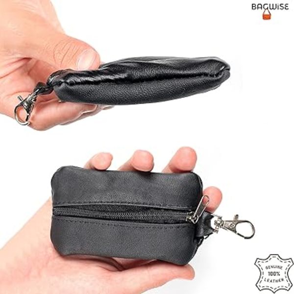 Unisex Nyckelringshållare i äkta läder med nyckelring & dragkedja Smal