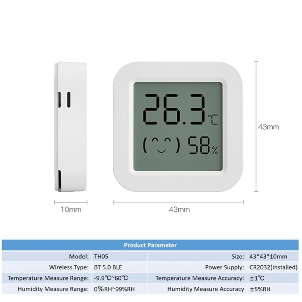 Temperatur- och Luftfuktighetssensor Mini LCD-Skärm Kompatibel med Bluetooth APP Fjärrkontroll Termometer