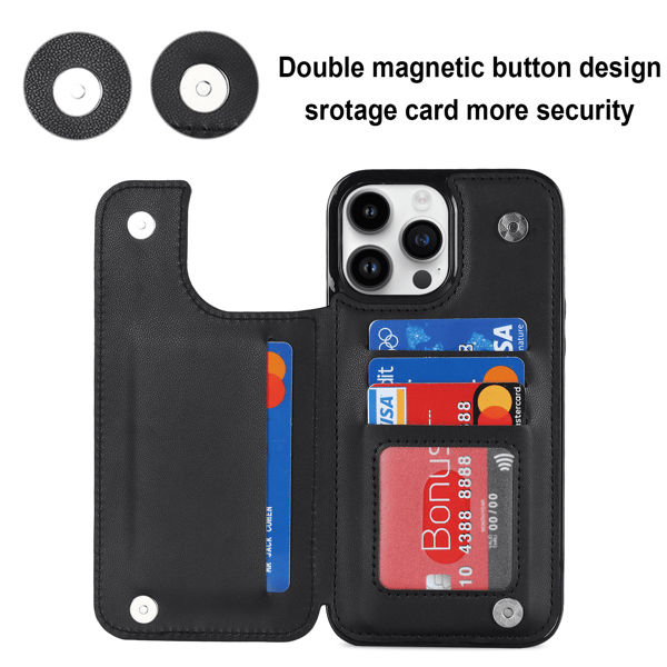 Lommebok Dobbeltknapp Liten Duftende Vind Kort Flip Lærveske For iPhone 16 Pro Max Plus iPhone16Pro