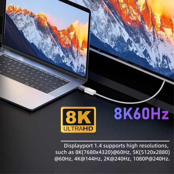 Mini DisplayPort DP - DisplayPort -sovitin 8K 60Hz Sininen