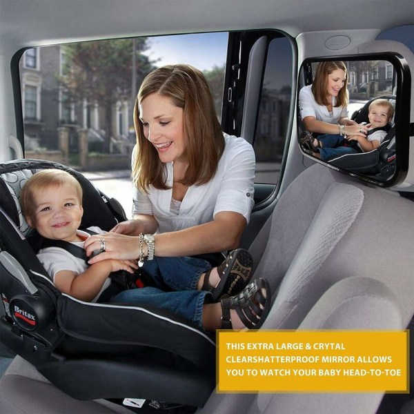 Big Vision Baby Car Mirror, Baby Car Mirror för baksäten Säkerhet, 360° rotation, justerbar spänne, 100 % okrossbar för baby bilspegel