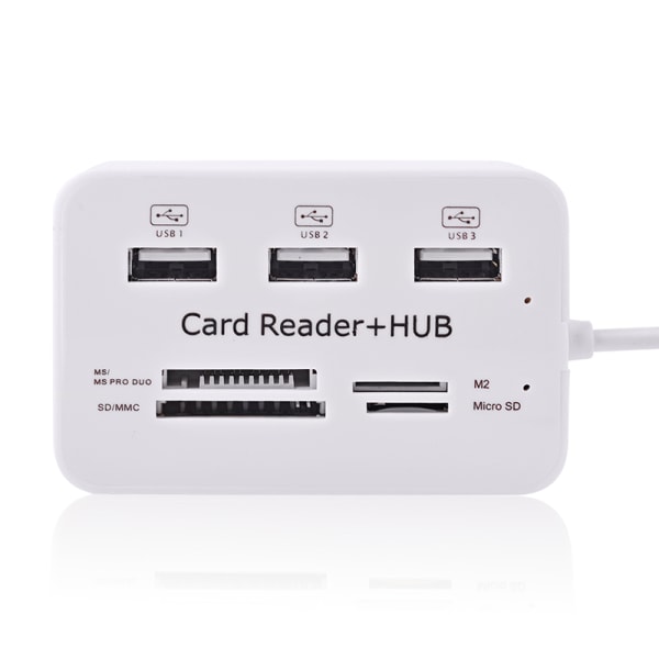 USB 2.0 Minnekortleser + USB Hub (Høy Hastighet)