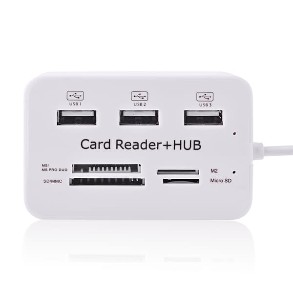 USB 2.0 Minneskortsläsare + USB-hubb (Hög hastighet)