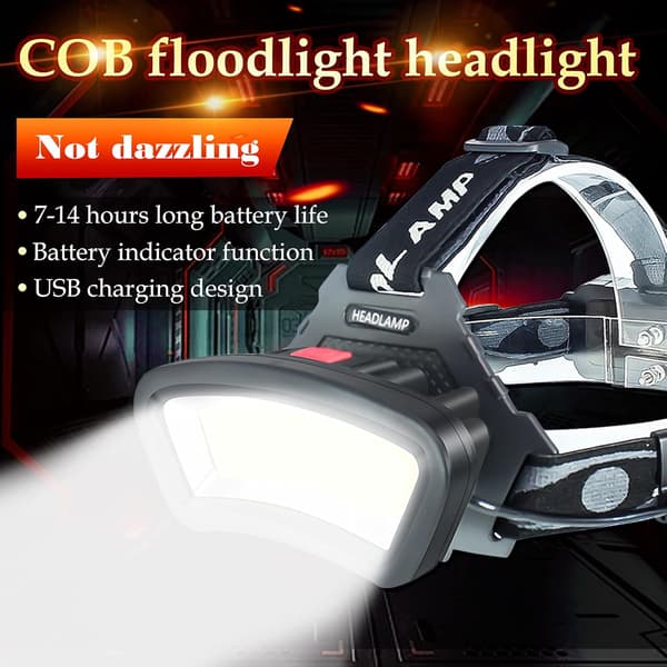 COB LED-otsalamppu, USB ladattava vedenpitävä, punaisella valolla